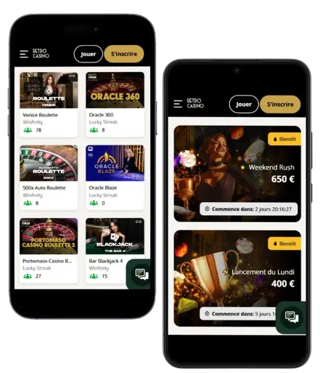 Expérience mobile sur Retro Casino